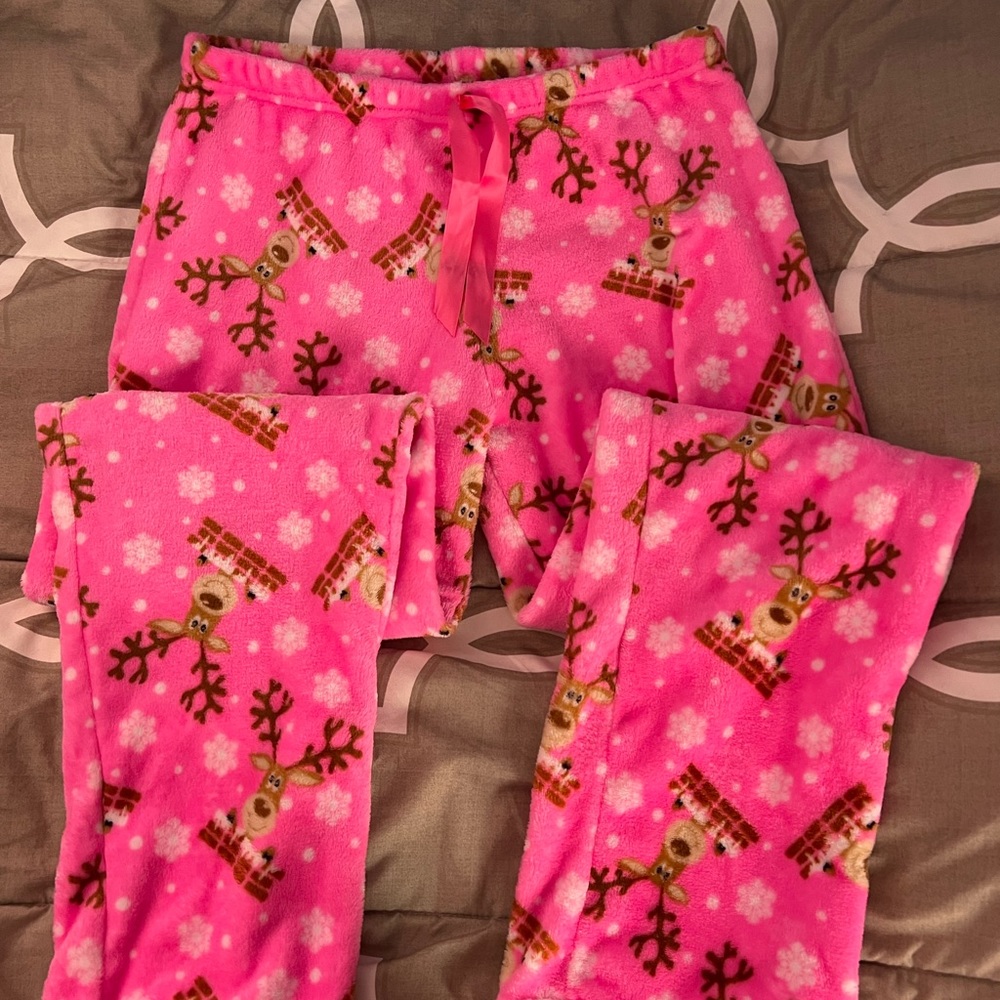 pink reindeer fuzzy pants